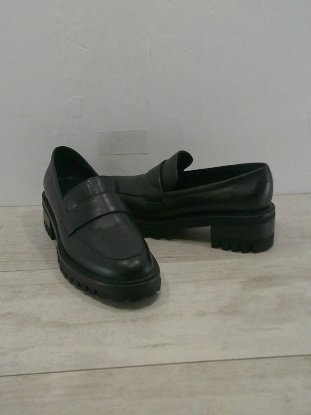 Aerosoles Ronnie Black Leather Y2k Style Chunky Lug Sole Platform Loafers SZ 8M